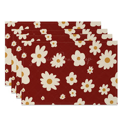 Lofaris Retro Red Beige Daisy Floral Set of 4 Placemats