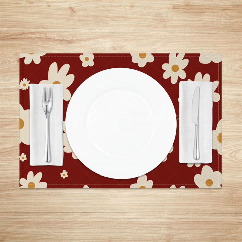 Lofaris Retro Red Beige Daisy Floral Set of 4 Placemats