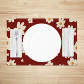 Lofaris Retro Red Beige Daisy Floral Set of 4 Placemats