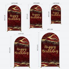 Lofaris Retro Red Gold Marbled Happy Birthday Arch Backdrop