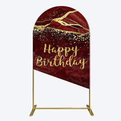 Lofaris Retro Red Gold Marbled Happy Birthday Arch Backdrop