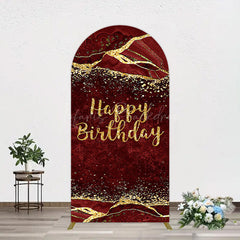 Lofaris Retro Red Gold Marbled Happy Birthday Arch Backdrop