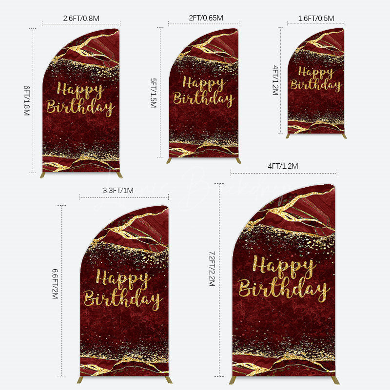 Lofaris Retro Red Gold Marbled Happy Birthday Half Moon Arch Backdrop
