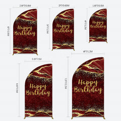 Lofaris Retro Red Gold Marbled Happy Birthday Half Moon Arch Backdrop