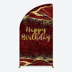 Lofaris Retro Red Gold Marbled Happy Birthday Half Moon Arch Backdrop
