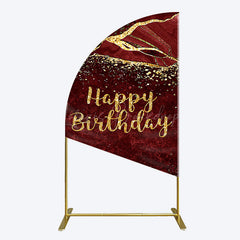 Lofaris Retro Red Gold Marbled Happy Birthday Half Moon Arch Backdrop