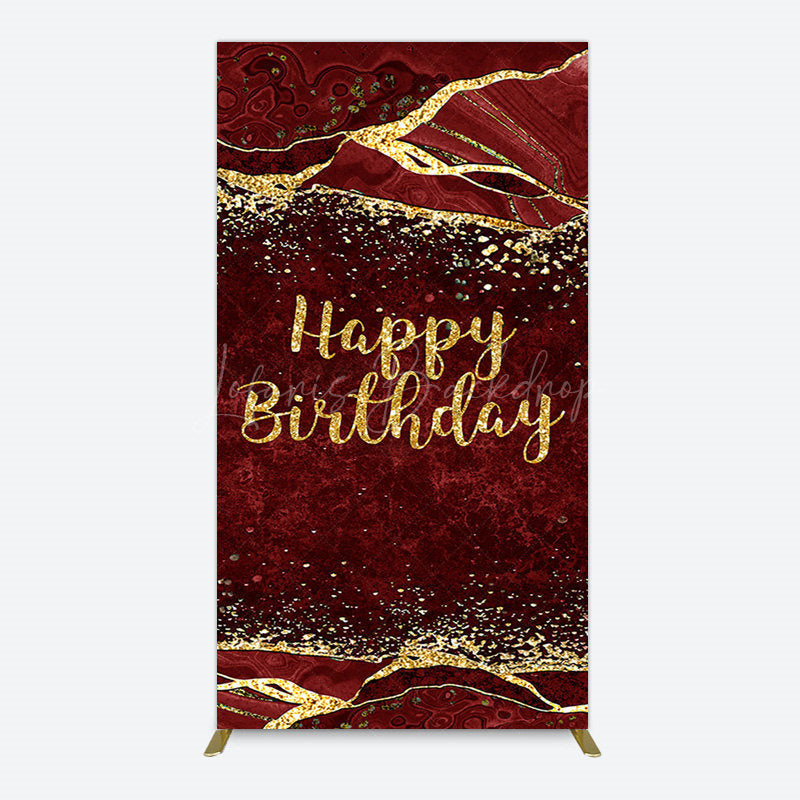 Lofaris Retro Red Gold Marbled Happy Birthday Rectangle Backdrop