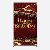 Lofaris Retro Red Gold Marbled Happy Birthday Rectangle Backdrop