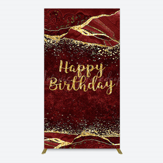 Lofaris Retro Red Gold Marbled Happy Birthday Rectangle Backdrop