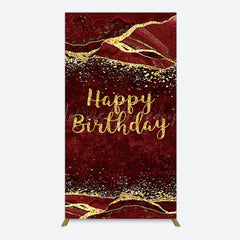 Lofaris Retro Red Gold Marbled Happy Birthday Rectangle Backdrop