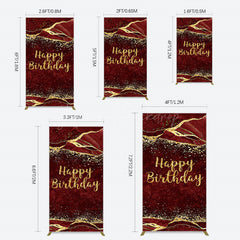 Lofaris Retro Red Gold Marbled Happy Birthday Rectangle Backdrop