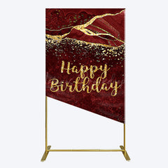 Lofaris Retro Red Gold Marbled Happy Birthday Rectangle Backdrop