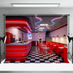 Lofaris Retro Red Rock Diner Plaid Floor Photography Backdrop