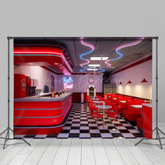 Lofaris Retro Restaurant Chessboard Rug Combo Set Backdrop