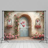 Lofaris Retro Rural House Pink Rose Valentines Day Backdrop