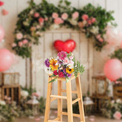 Lofaris Retro Rural Wood Floral Plant Valentines Day Backdrop