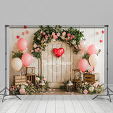Lofaris Retro Rural Wood Floral Plant Valentines Day Backdrop