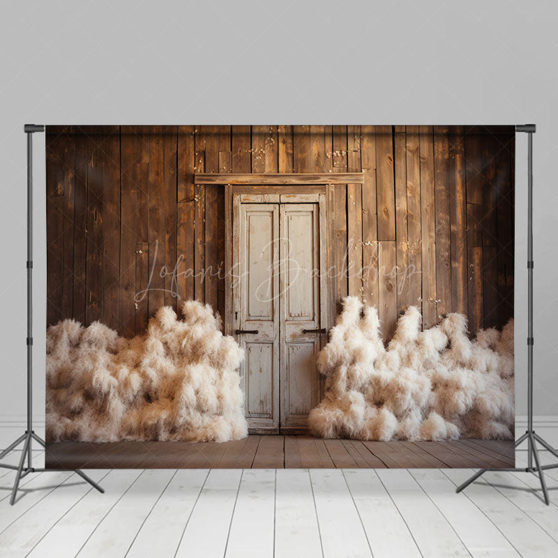 Lofaris Retro Rustic Barn Door Kapok Pile Photo Backdrop