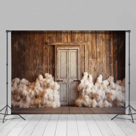 Lofaris Retro Rustic Barn Door Kapok Pile Photo Backdrop