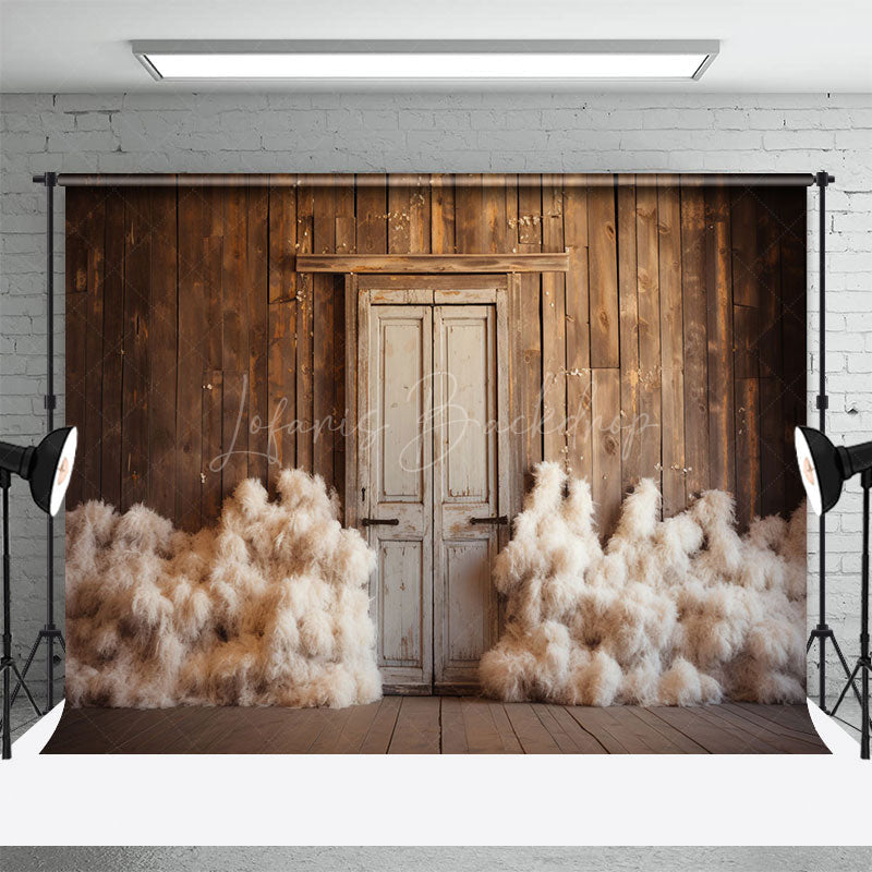 Lofaris Retro Rustic Barn Door Kapok Pile Photo Backdrop