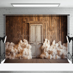 Lofaris Retro Rustic Barn Door Kapok Pile Photo Backdrop