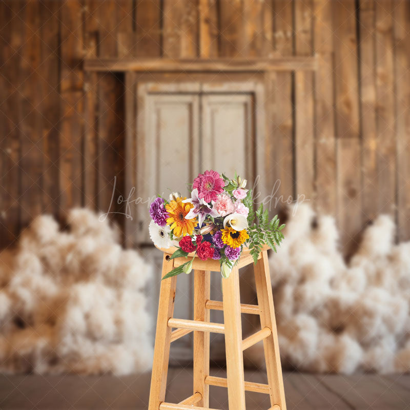 Lofaris Retro Rustic Barn Door Kapok Pile Photo Backdrop