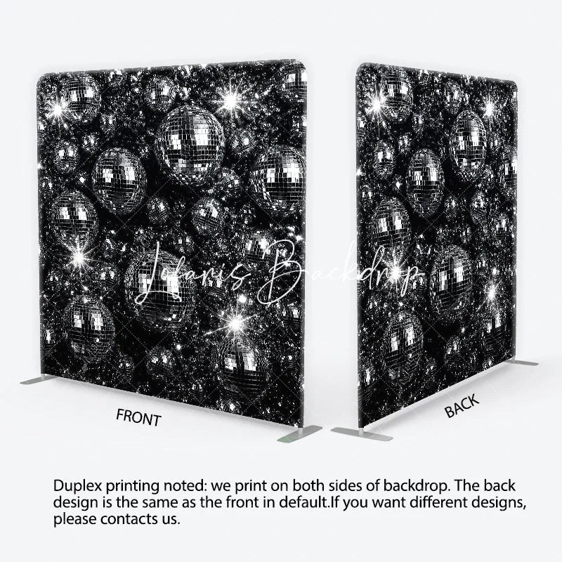 Lofaris Retro Silver Disco Ball Square Double-Sided Backdrop Sparkling Dance Party and Music Celebration Decor