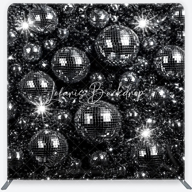 Lofaris Retro Silver Disco Ball Square Double-Sided Backdrop Sparkling Dance Party and Music Celebration Decor