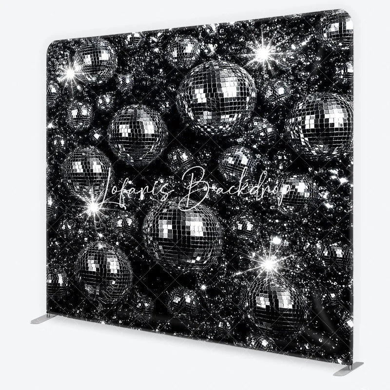 Lofaris Retro Silver Disco Ball Square Double-Sided Backdrop Sparkling Dance Party and Music Celebration Decor