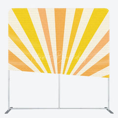 Lofaris Retro Sunburst Brick Wall Tension Fabric Backdrop Yellow Orange Rising Sun Background Sunshine Party Decoration