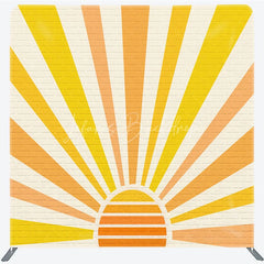 Lofaris Retro Sunburst Brick Wall Tension Fabric Backdrop Yellow Orange Rising Sun Background Sunshine Party Decoration