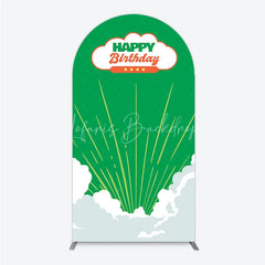 Lofaris Retro Sunburst Happy Birthday Arch Backdrop Green and White Cloud Party Cover