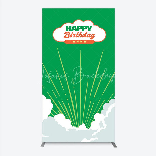 Lofaris Retro Sunburst Happy Birthday Rectangle Backdrop Green and White Cloud Party Cover