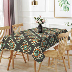 Lofaris Retro Sunburst Rectangle Tablecloth Brown Geometric Pattern Dining Table Cloth Decor
