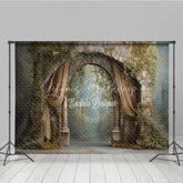 Lofaris Retro Wall Backdrop Stone Archway with Gold Drapes Vintage Castle Photography Background Prop Vines