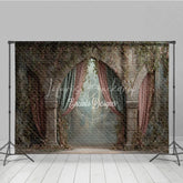 Lofaris Retro Wall Backdrop Stone Archway with Pink Drapes Vintage Castle Photography Background Prop Vines