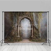 Lofaris Retro Wall Backdrop Stone Archway with Vines and Blue Drapes Vintage Castle Photography Background Prop