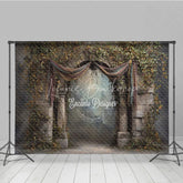 Lofaris Retro Wall Backdrop Stone Archway with Vines and Drapes Vintage Castle Photography Background Prop
