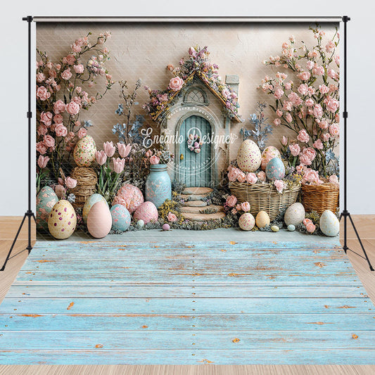 Lofaris Retro Wall Floor Floral Egg Easter Combo Set Backdrop