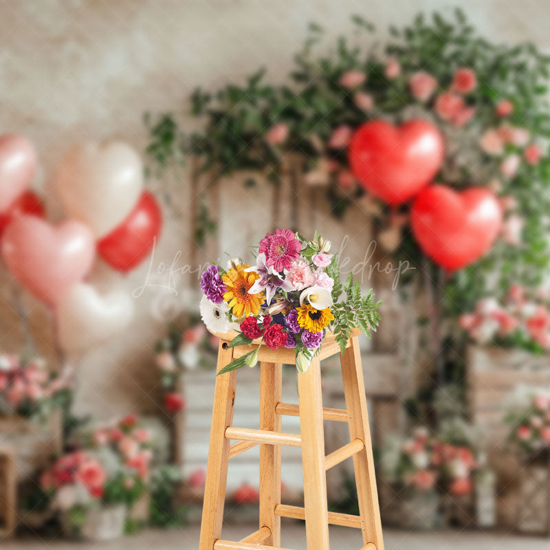 Lofaris Retro Wall Greenery Floral Valentines Day Backdrop
