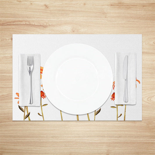 Lofaris Retro White Orange Faded Floral Set Of 4 Placemats