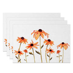 Lofaris Retro White Orange Faded Floral Set Of 4 Placemats