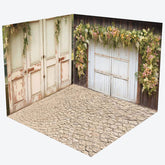 Lofaris Retro White Wooden Door Greenery Room Set Backdrop