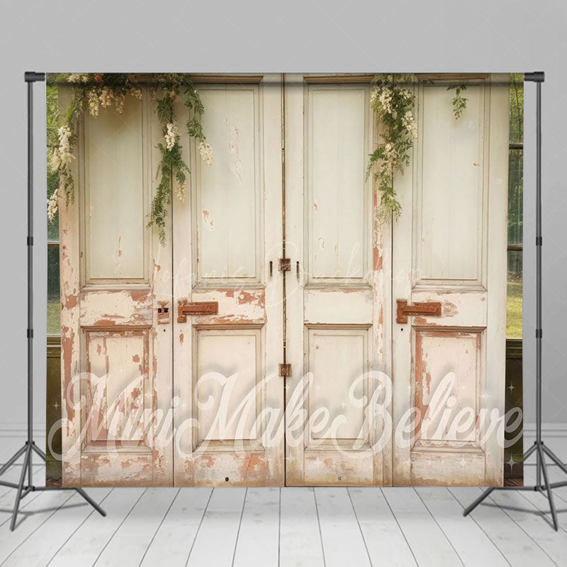 Lofaris Retro White Wooden Door Greenery Room Set Backdrop