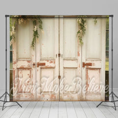 Lofaris Retro White Wooden Door Greenery Room Set Backdrop
