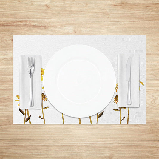 Lofaris Retro White Yellow Faded Floral Set Of 4 Placemats