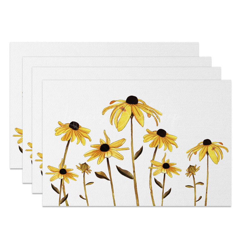 Lofaris Retro White Yellow Faded Floral Set Of 4 Placemats