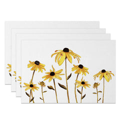 Lofaris Retro White Yellow Faded Floral Set Of 4 Placemats