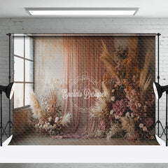 Lofaris Retro Window Boho Reed Floral Wedding Photo Backdrop