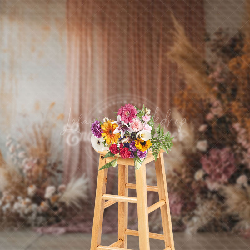 Lofaris Retro Window Boho Reed Floral Wedding Photo Backdrop